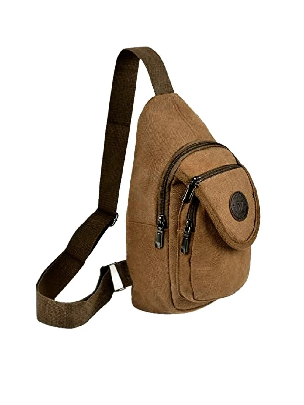 Canvas Slingback Crossbody Brown Backpack W/Adjst Strap Multi Compartments NEW